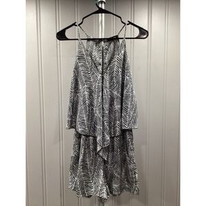 KLD Signature Womens Black White Leaf Print Popover Romper Size M Medium Summer